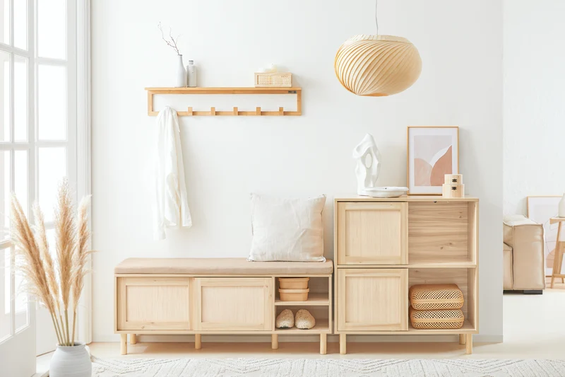 SoBuy Lot FSR163-N + FSR160-N – Ensemble Meubles à Chaussures Couleur Naturelle, Banc avec Coussin + Armoire 2 Abattants, Rangement Entrée 2 Pièces