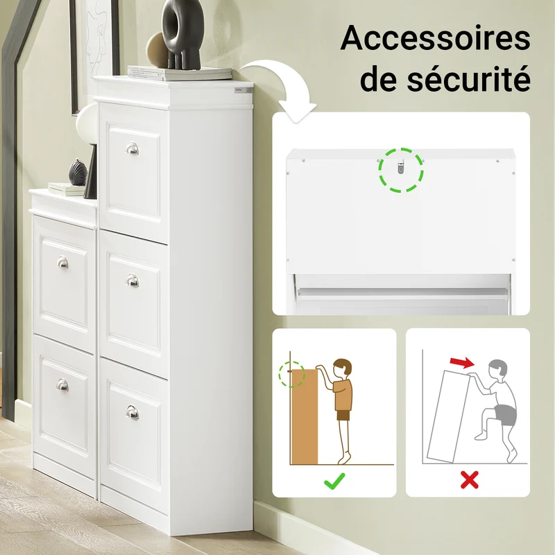 SoBuy Lot FSR82-L-W + FSR94-W – Ensemble Meubles à Chaussures Blanc, Banc avec Coussin + Meuble 3 Abattants 12 Paires, Rangement Entrée 2 Pièces