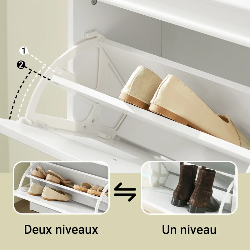 SoBuy Lot FSR82-L-W + FSR94-W – Ensemble Meubles à Chaussures Blanc, Banc avec Coussin + Meuble 3 Abattants 12 Paires, Rangement Entrée 2 Pièces