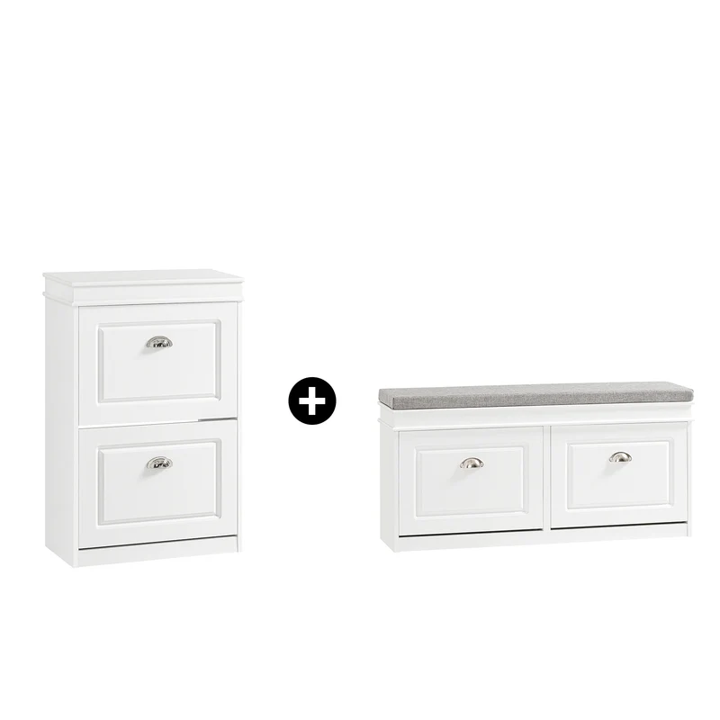SoBuy Lot FSR64-W + FSR78-W – Ensemble Meubles à Chaussures Blanc, Banc avec Coussin + Meuble 2 Abattants, Rangement Entrée Étroit, Set 2 Pièces