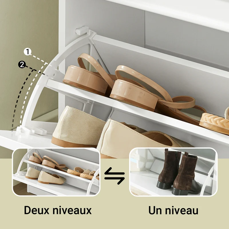 SoBuy Lot Chaussures Blanc FSR64-W + FSR79-W – Banc à Chaussures avec Coussin & Armoire 4 Abattants 16 Paires, Meuble Entrée Étroit