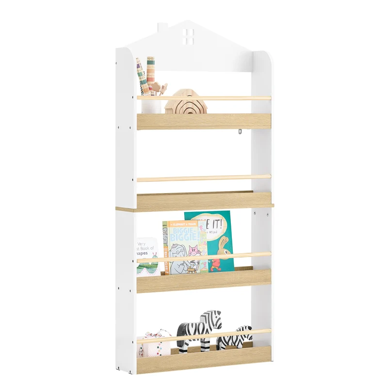 SoBuy KMB121-WN Bibliotheque Enfant Étagère Livre Enfant 4 Niveaux Meuble Rangement Jouet Bibliothèque Meuble de Rangement Etagere Chambre Blanc-Naturel 60x15x130.5 cm