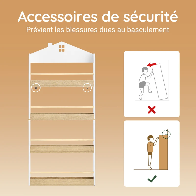 SoBuy KMB121-WN Bibliotheque Enfant Étagère Livre Enfant 4 Niveaux Meuble Rangement Jouet Bibliothèque Meuble de Rangement Etagere Chambre Blanc-Naturel 60x15x130.5 cm