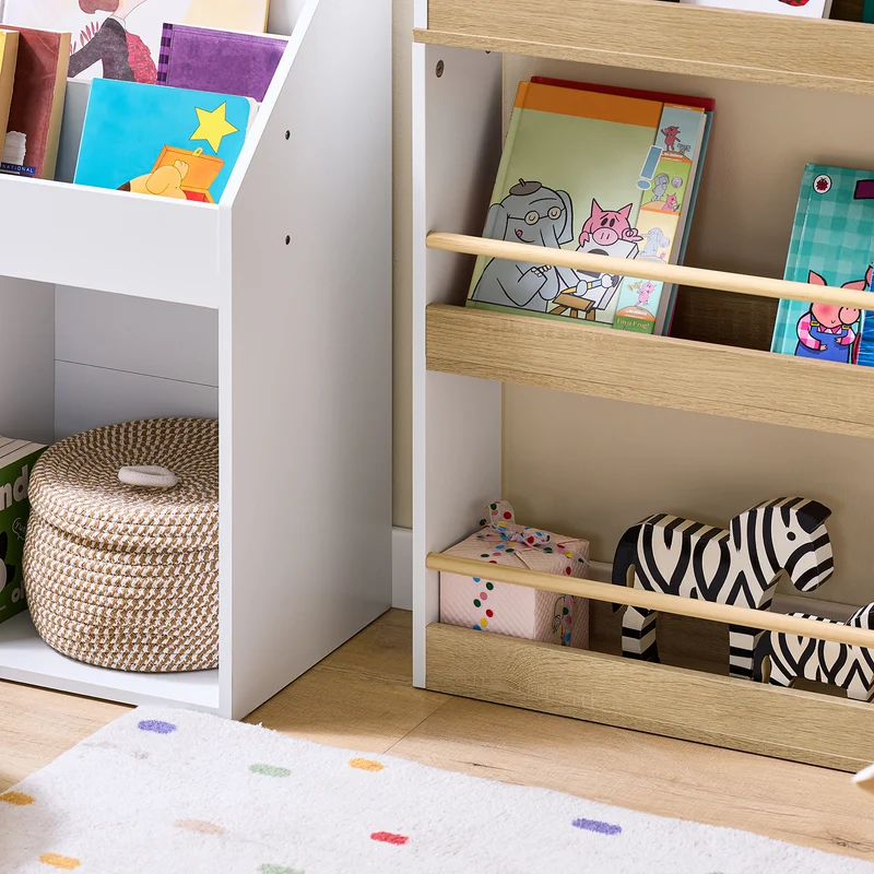 SoBuy KMB121-WN Bibliotheque Enfant Étagère Livre Enfant 4 Niveaux Meuble Rangement Jouet Bibliothèque Meuble de Rangement Etagere Chambre Blanc-Naturel 60x15x130.5 cm