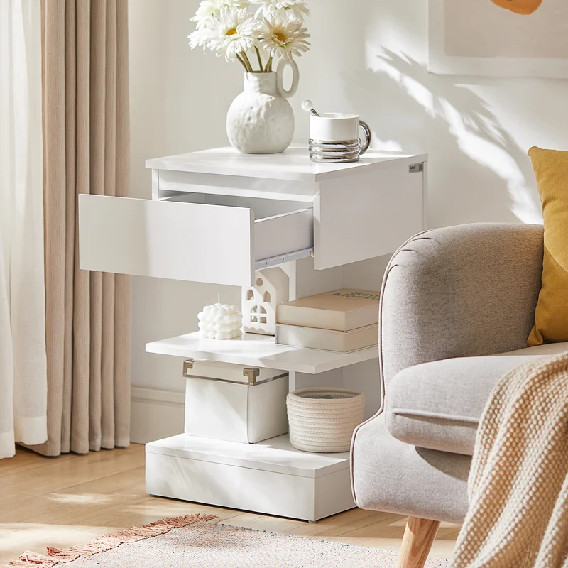 SoBuy FBT49-Wx2 Lot de 2 Table de Chevet - Table de Nuit avec 1 tiroir et 2 étagères, Table d'appoint pour Chambre à Coucher - Meuble de Rangement Moderne L39 x P39 x H65 cm Blanc