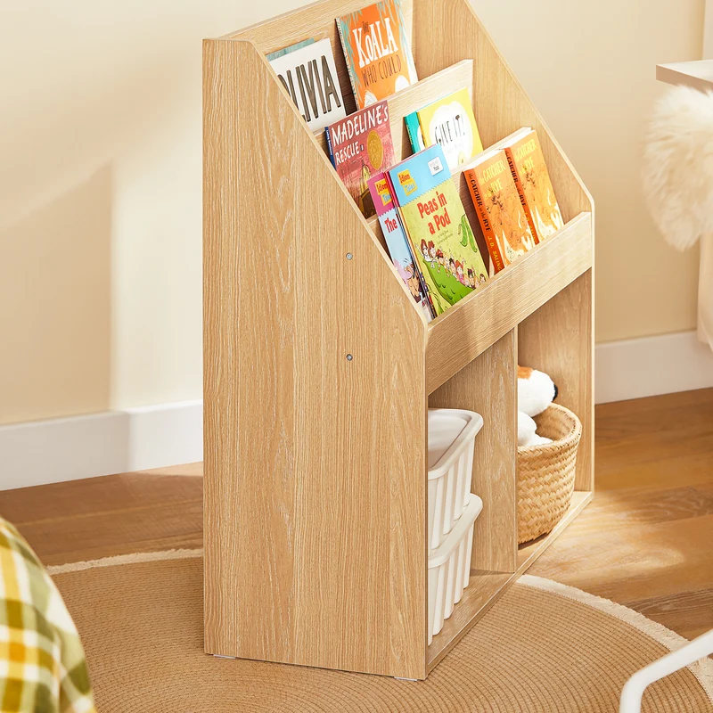SoBuy KMB01-N Bibliothèque Enfant Montessori Naturelle – 3 Étagères, 2 Compartiments, 80 cm