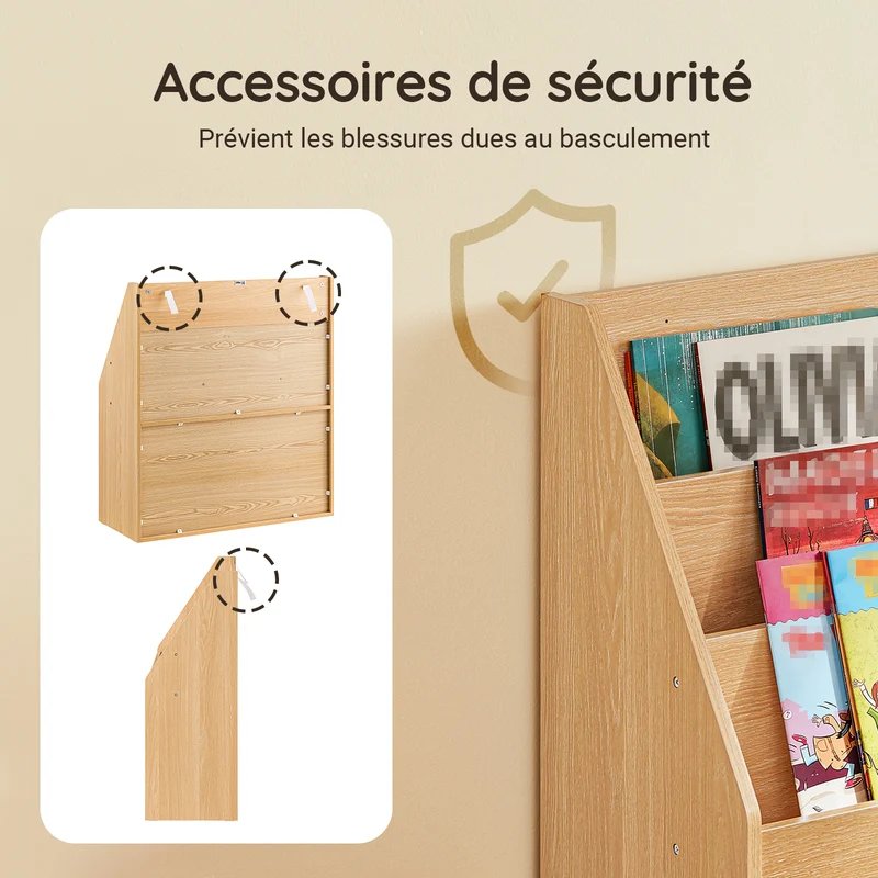 SoBuy KMB01-N Bibliothèque Enfant Montessori Naturelle – 3 Étagères, 2 Compartiments, 80 cm