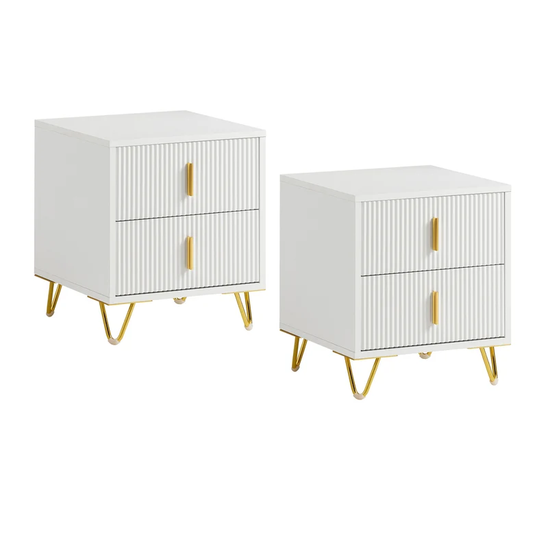 SoBuy FBT115-Wx2 Lot de 2 Table de Chevet - Table de Nuit avec 2 tiroirs, Table d'appoint pour Chambre à Coucher - Meuble de Rangement Moderne, Blanc L40 x P40 x H47 cm
