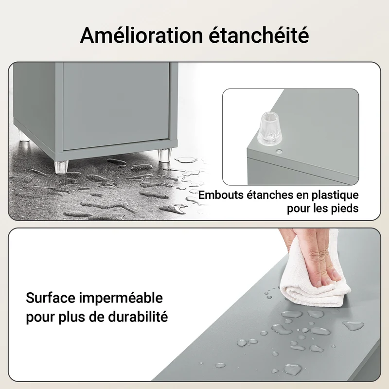 SoBuy BZR34-II-HG Colonne Salle de Bain Ultra-Étroite 20×20×180 cm – Tiroir Central, Étagères Réglables, Gris