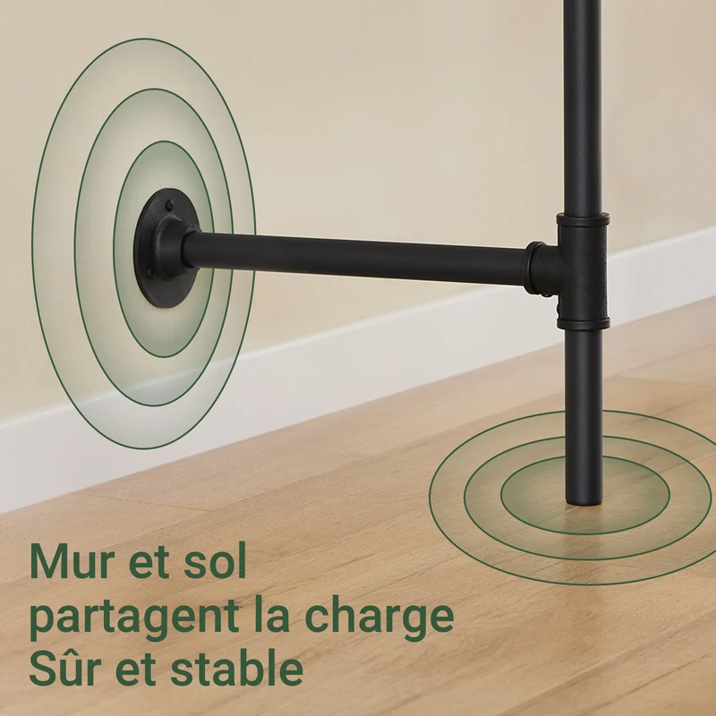 SoBuy KLS18-SCH Portant à Vêtements Mural Industriel – 3 Tringles, 3 Étagères, 220 cm, Noir
