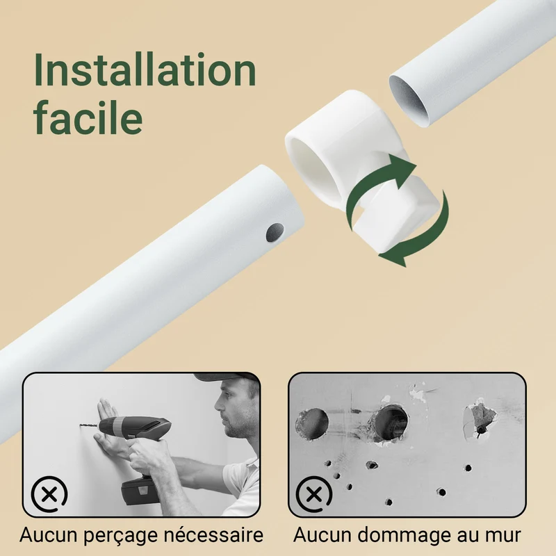 SoBuy KLS17-WN Portant à vêtements télescopique avec 3 tringles et 4 étagères – Blanc / Bois naturel