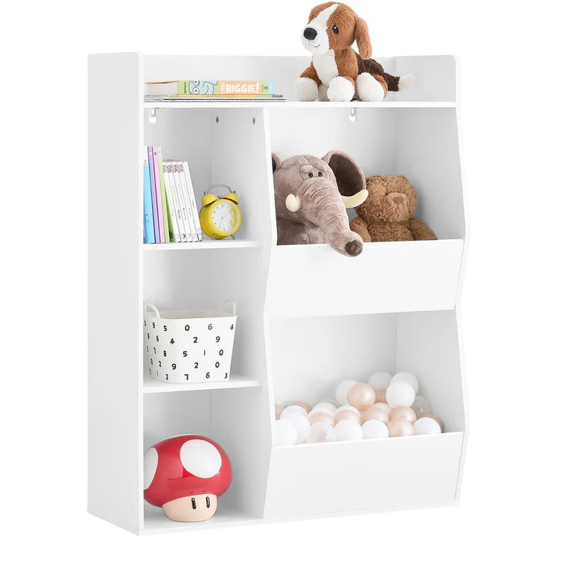 SoBuy KMB55-K-W Bibliothèque Enfant avec 5 Compartiments Ouverts, Coins Arrondis et Dispositif Anti-Basculement – L80×P34×H104 cm, Charge 53 kg, PB E1, Blanc