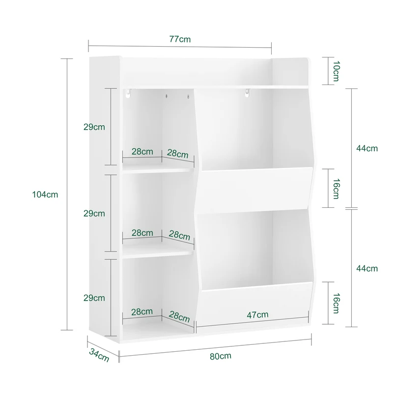 SoBuy KMB55-K-W Bibliothèque Enfant avec 5 Compartiments Ouverts, Coins Arrondis et Dispositif Anti-Basculement – L80×P34×H104 cm, Charge 53 kg, PB E1, Blanc
