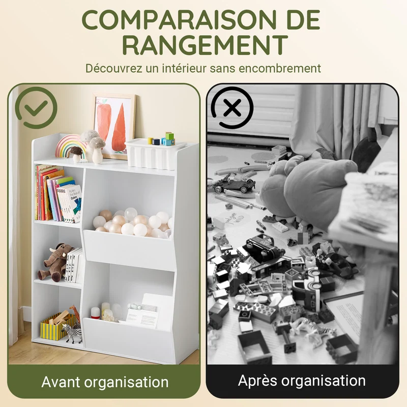 SoBuy KMB55-K-W Bibliothèque Enfant avec 5 Compartiments Ouverts, Coins Arrondis et Dispositif Anti-Basculement – L80×P34×H104 cm, Charge 53 kg, PB E1, Blanc