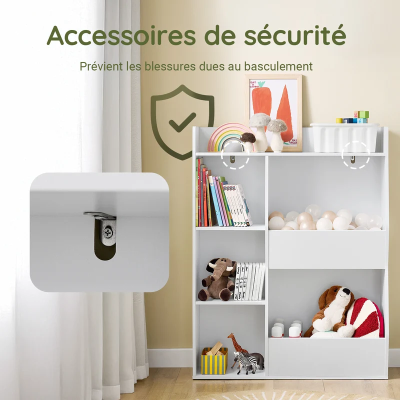 SoBuy KMB55-K-W Bibliothèque Enfant avec 5 Compartiments Ouverts, Coins Arrondis et Dispositif Anti-Basculement – L80×P34×H104 cm, Charge 53 kg, PB E1, Blanc