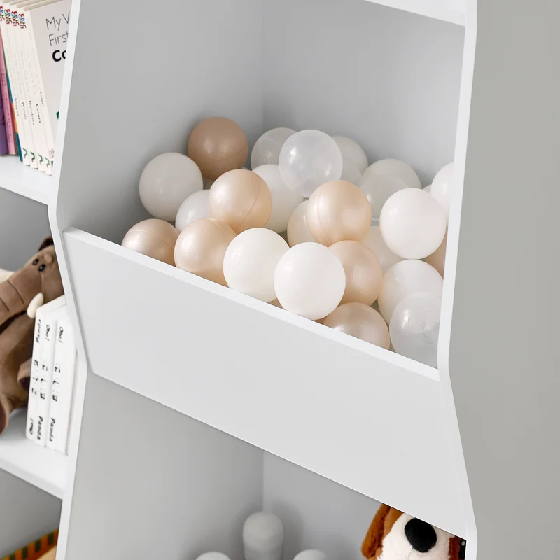 SoBuy KMB55-K-W Bibliothèque Enfant avec 5 Compartiments Ouverts, Coins Arrondis et Dispositif Anti-Basculement – L80×P34×H104 cm, Charge 53 kg, PB E1, Blanc