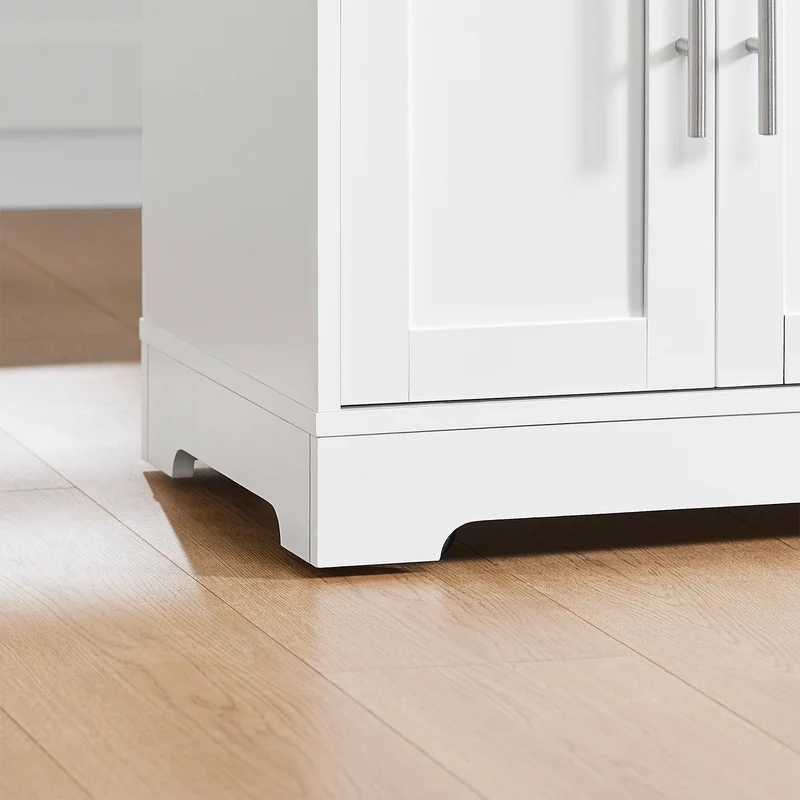 SoBuy FKW129-WN îlot Central de Cuisine sur Roulettes – Plan Extensible 44→69 cm, 2 Tiroirs, 2 Portes, Étagères Réglables – 113×91 cm, Blanc