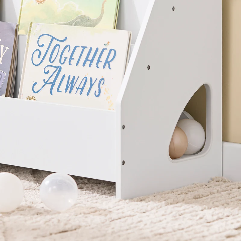 SoBuy KMB32-K-W Bibliothèque Enfant Montessori avec 4 Niveaux, Coins Arrondis et Dispositif Anti-Basculement – L70×P30×H60 cm, PB E1, Blanc