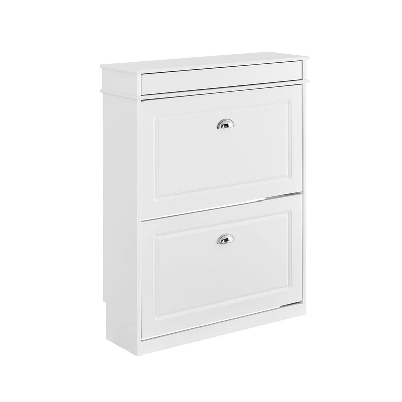 SoBuy FSR78-L-W Armoire à Chaussures Slim 24 cm – 2 Abattants, 12 Paires, Tiroir, Dos Ventilé, 75×24×96 cm, Blanc