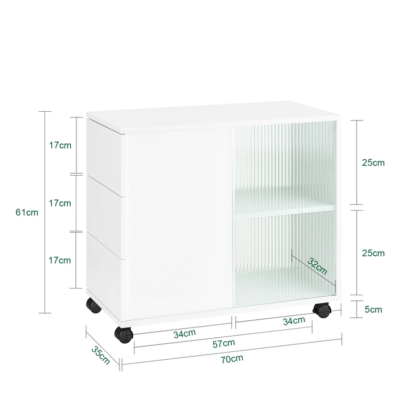 SoBuy FBT141-W Bout de Canapé, Table d'appoint Roulante, Table Basse, Table à Café avec 3 Tiroir, pour Salon, Bureau, Chambre
