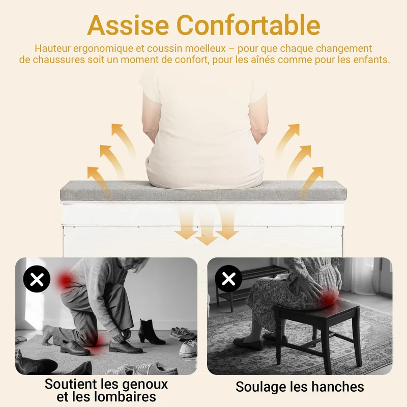 SoBuy FSR64-WG Meuble à Chaussures avec Banc d'Entrée, Coffre et Coussin – Slim 24 cm, Effet Bois Blanc