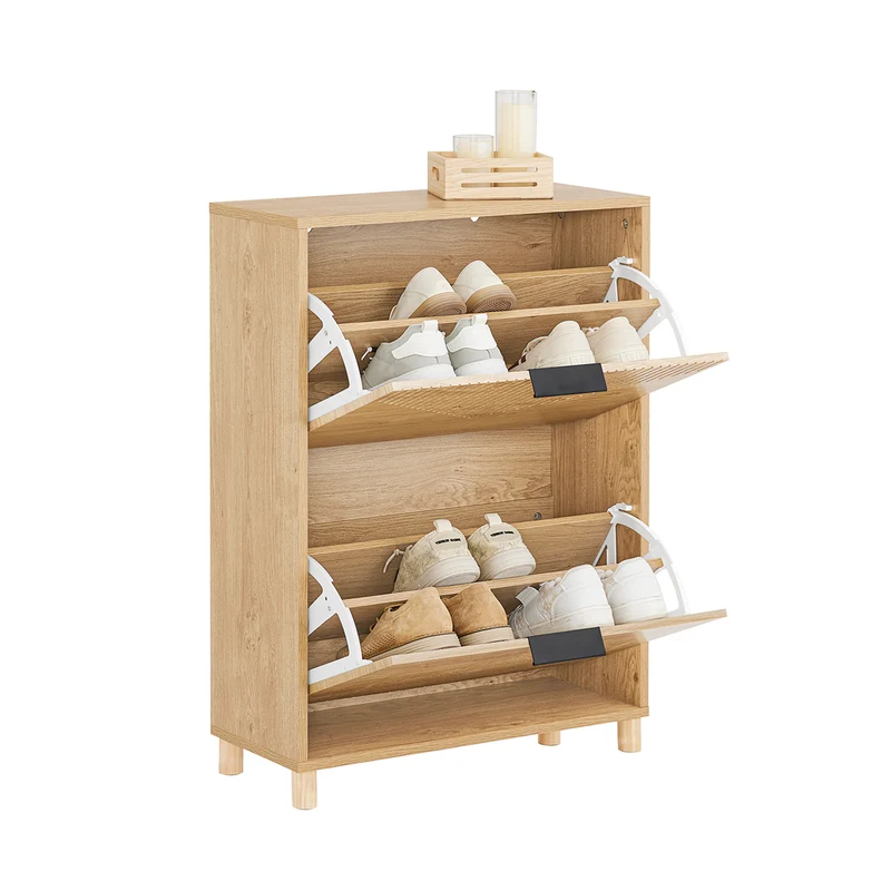 SoBuy FSR200-II-N Meuble à Chaussures 2 Abattants – 8 Paires, Pointure EU 47, Étagères Modulables, Anti-Basculement, 60×24×83 cm, Bois Clair