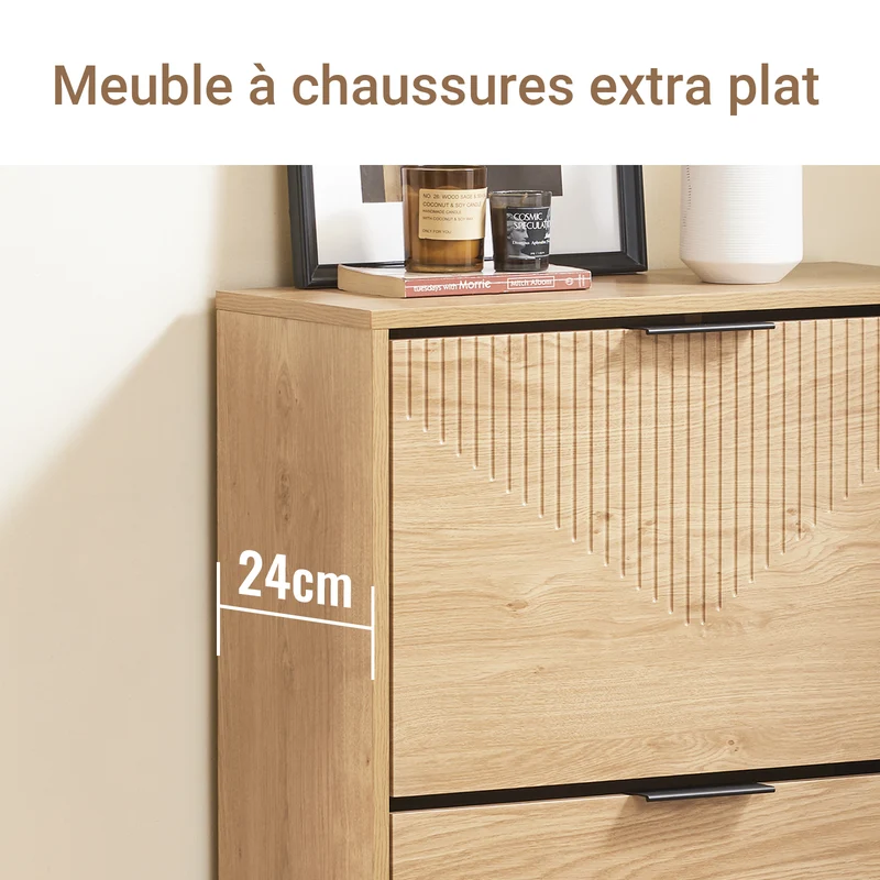 SoBuy FSR200-II-N Meuble à Chaussures 2 Abattants – 8 Paires, Pointure EU 47, Étagères Modulables, Anti-Basculement, 60×24×83 cm, Bois Clair