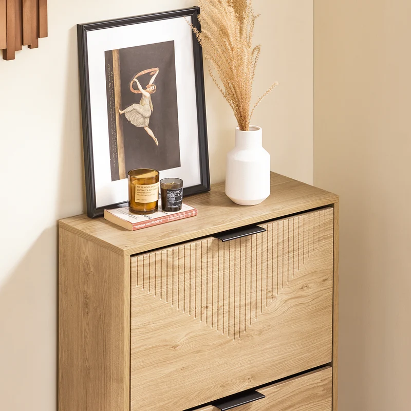 SoBuy FSR200-II-N Meuble à Chaussures 2 Abattants – 8 Paires, Pointure EU 47, Étagères Modulables, Anti-Basculement, 60×24×83 cm, Bois Clair