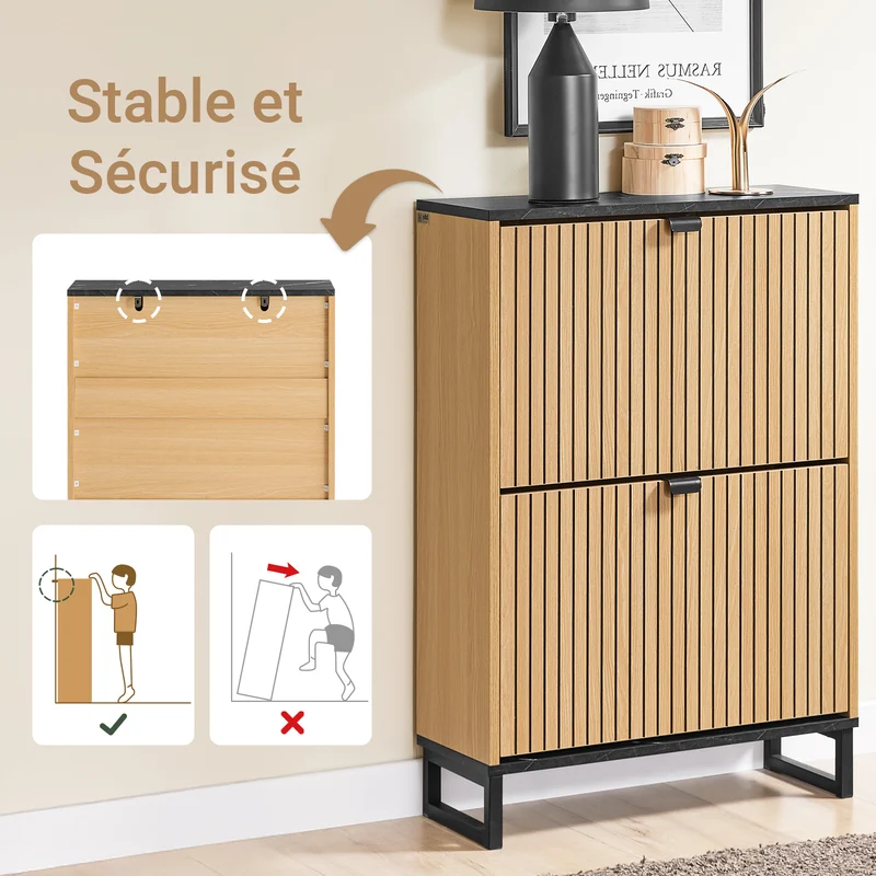 SoBuy FSR202-N Armoire à Chaussures Slim 2 Abattants 8-12 Paires, Pieds Métal, Fixation Murale – L60 × P24 × H88 cm