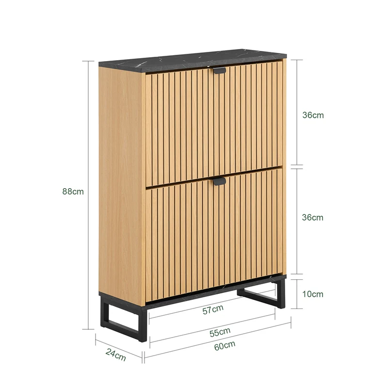 SoBuy FSR202-N Armoire à Chaussures Slim 2 Abattants 8-12 Paires, Pieds Métal, Fixation Murale – L60 × P24 × H88 cm