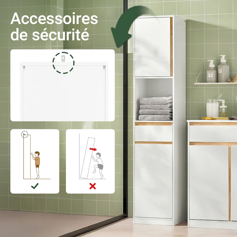 SoBuy BZR80-W Colonne de Salle de Bain 170 cm – Tiroir, Portes et Étagère Ouverte – Blanc