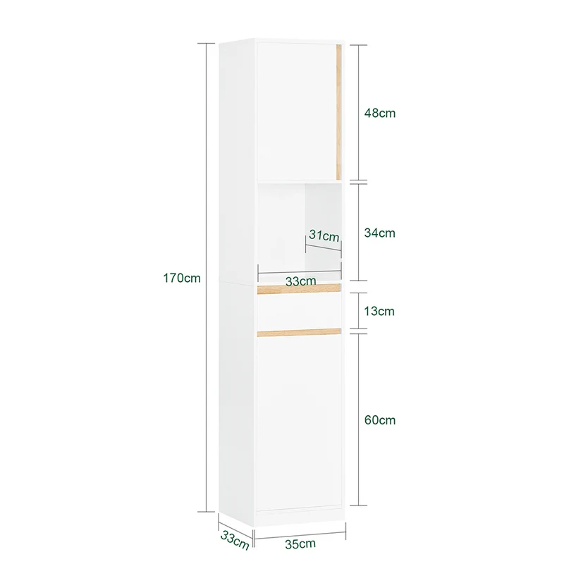 SoBuy BZR80-W Colonne de Salle de Bain 170 cm – Tiroir, Portes et Étagère Ouverte – Blanc