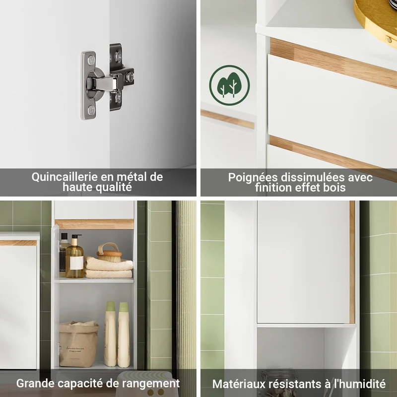 SoBuy BZR80-W Colonne de Salle de Bain 170 cm – Tiroir, Portes et Étagère Ouverte – Blanc