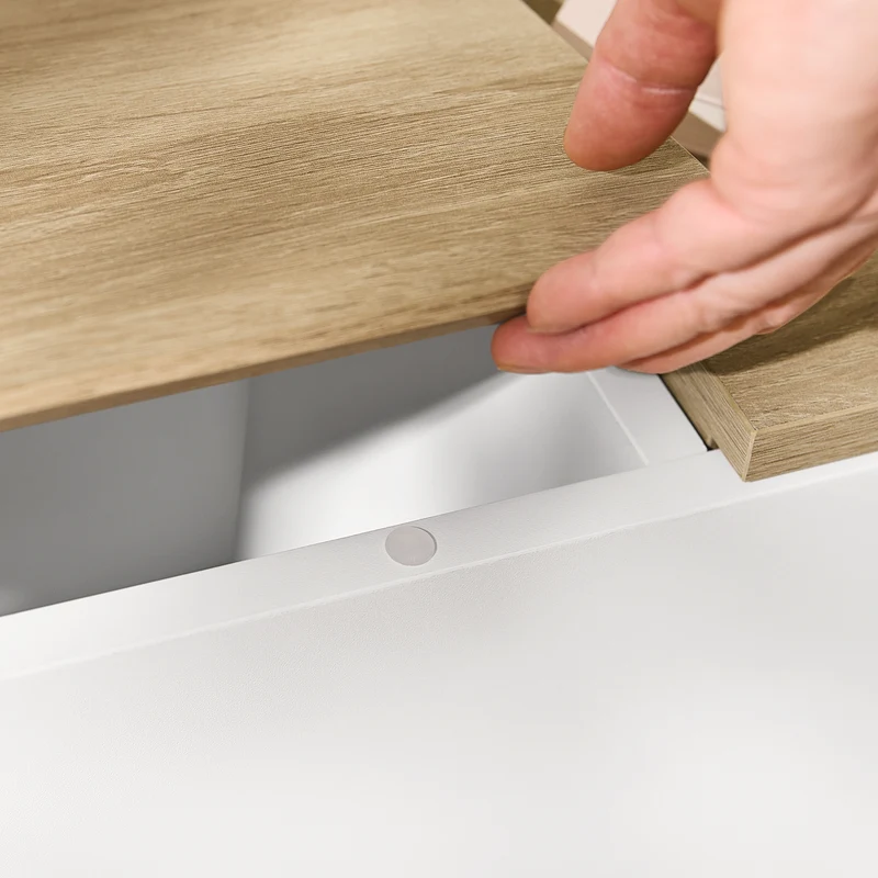 SoBuy FBT162-WN Table d'Appoint Étroite 65×25×60 cm – 1 Compartiment, 2 Tiroirs, Charnières Silencieuses, Blanc et Naturel