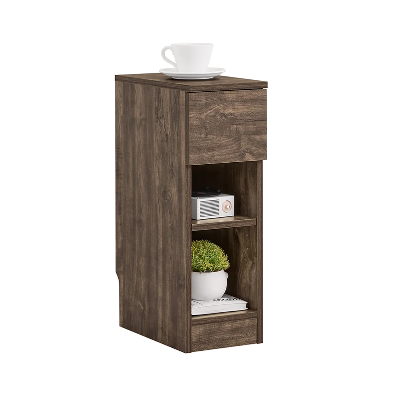 SoBuy FBT111-SN Table de Chevet Slim avec Tiroir et Étagère Réglable – L20×P35×H60 cm, Charge 25 kg, Découpe pour Plinthe, Marron