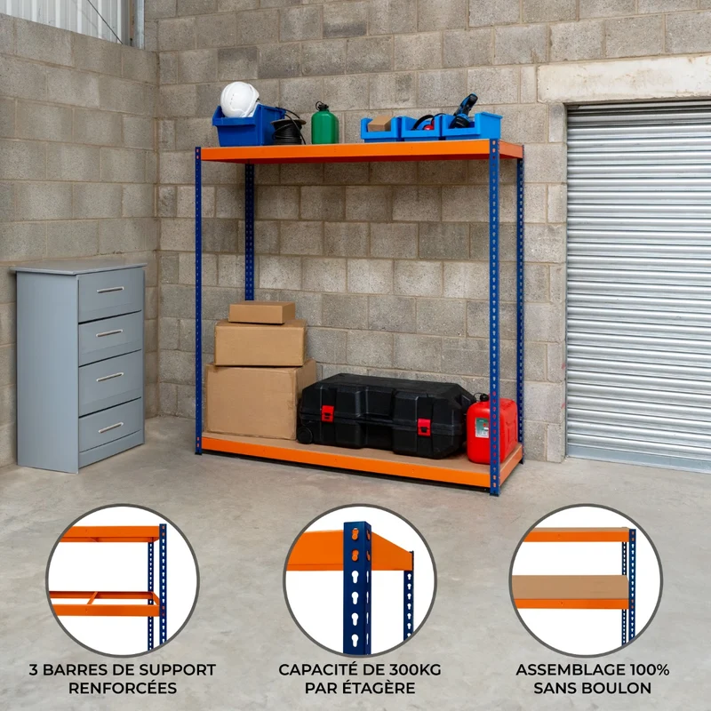 Monster Racking - 1 Rayonnage S-Rax à 2 Étagères en Acier 60 x 180 x 180 cm