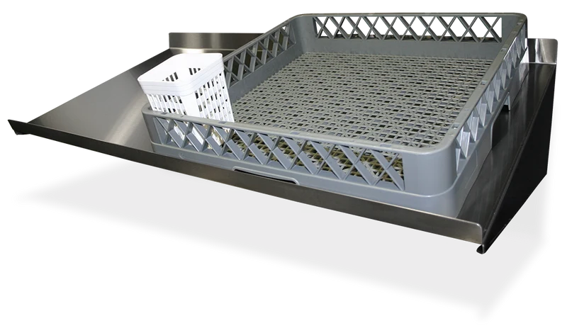 Étagère inox murale inclinée pour panier de lave-vaisselle