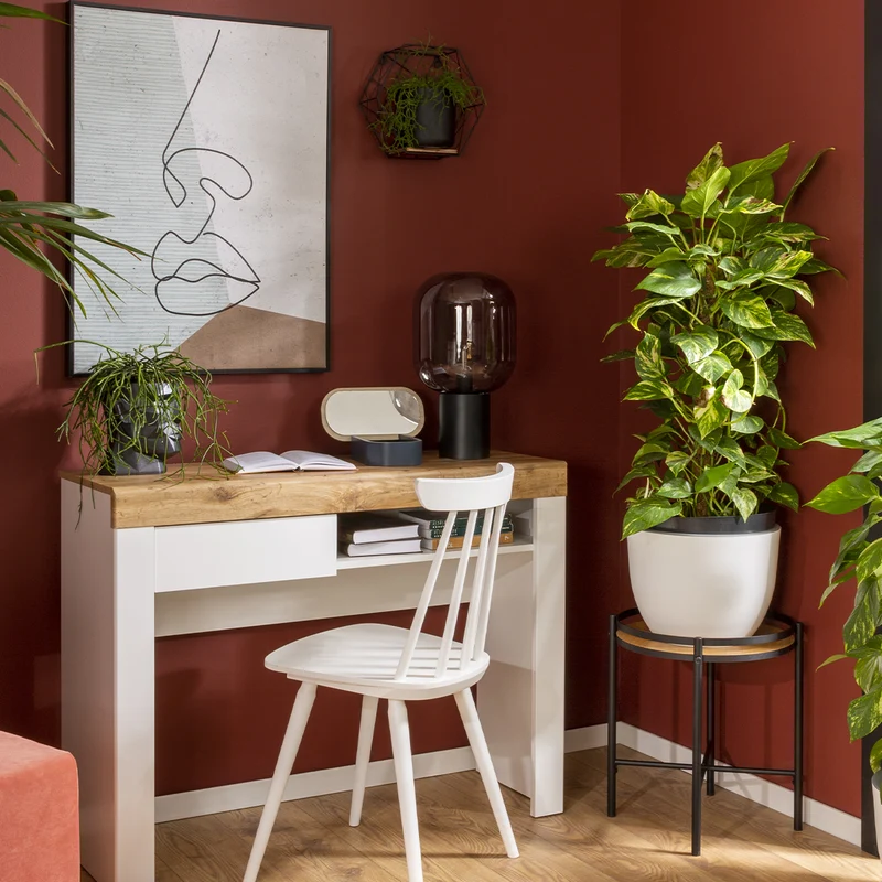 Console bureau 1 tiroir Hella Blanc et Bois
