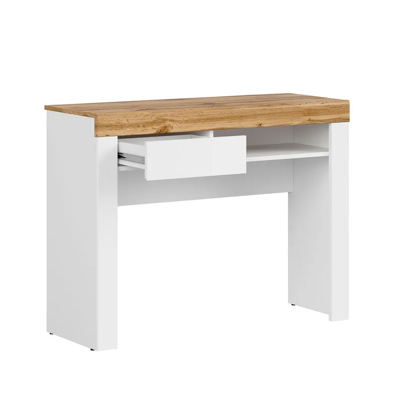 Console bureau 1 tiroir Hella Blanc et Bois