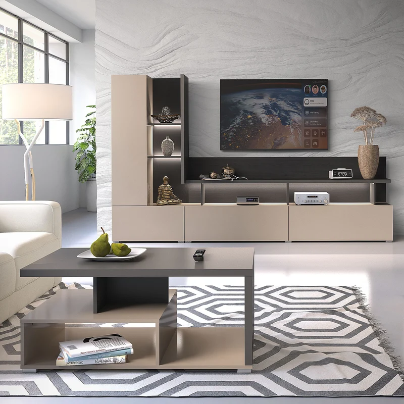 Mur TV 270 cm Opio Taupe et Anthracite