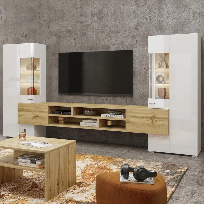 Ensemble meuble TV et 2 armoires Akram Blanc et Bois