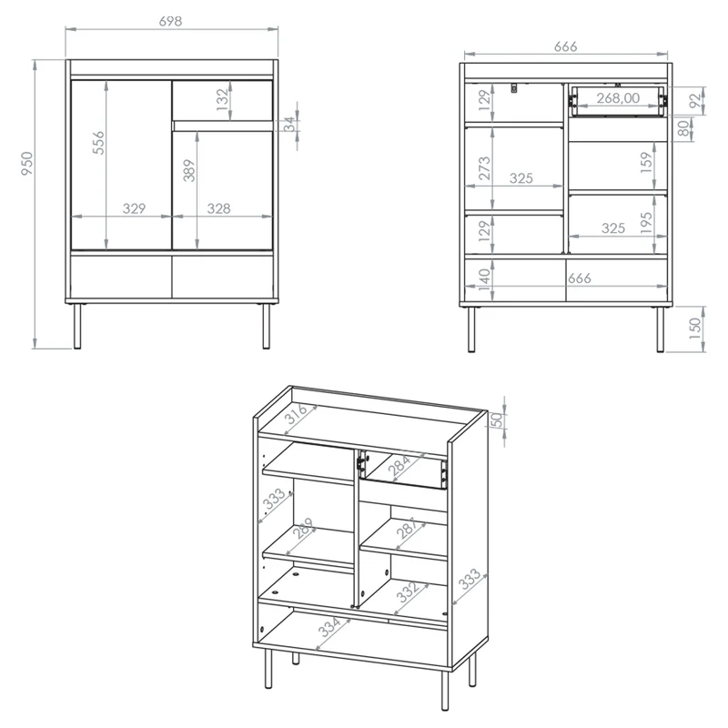Meuble à chaussures 2 portes 1 tiroir Alos Cachemire et Bois