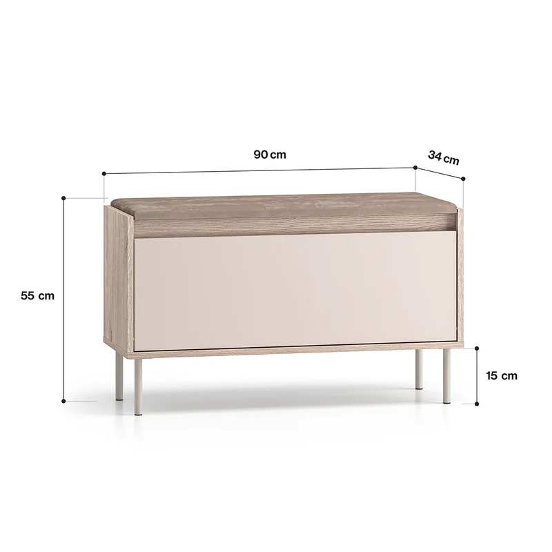 Banc meuble à chaussures long 1 porte Alos Cachemire et Bois