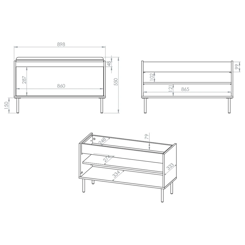 Banc meuble à chaussures long 1 porte Alos Cachemire et Bois