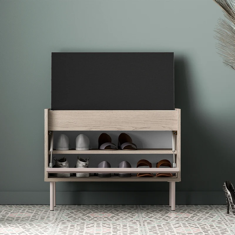Banc meuble à chaussures 1 porte Alos Cachemire et Bois