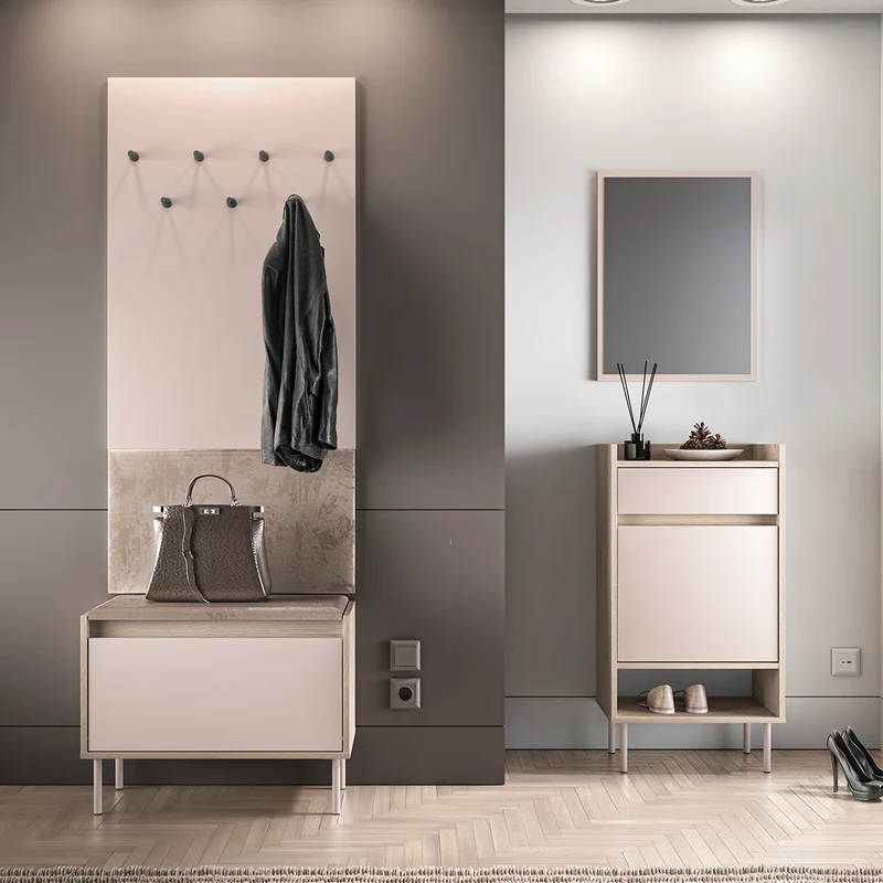 Banc meuble à chaussures 1 porte Alos Cachemire et Bois