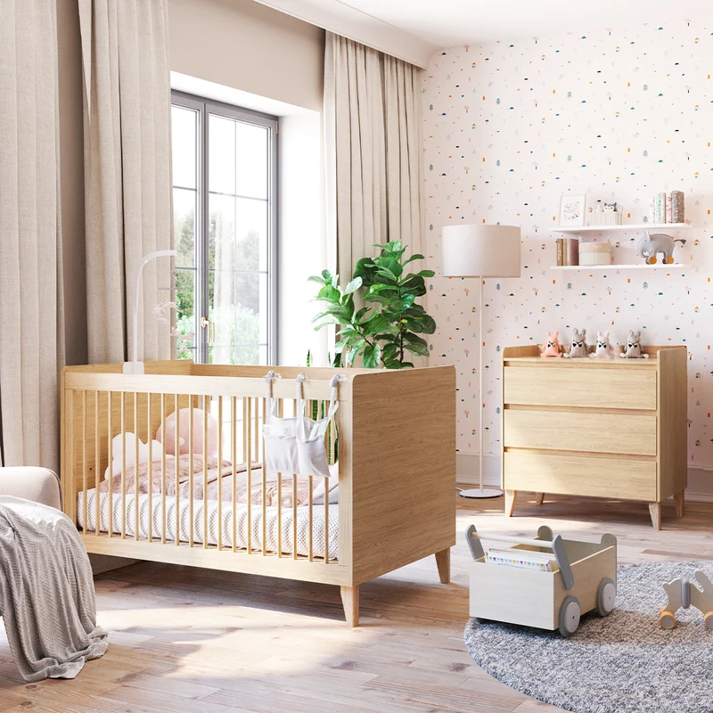 Lit évolutif 70x140 et commode 3 tiroirs Vox Muve Bois