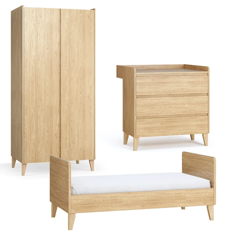 Chambre complète lit évolutif 70x140 commode à langer et armoire 2 portes Vox Muve Bois