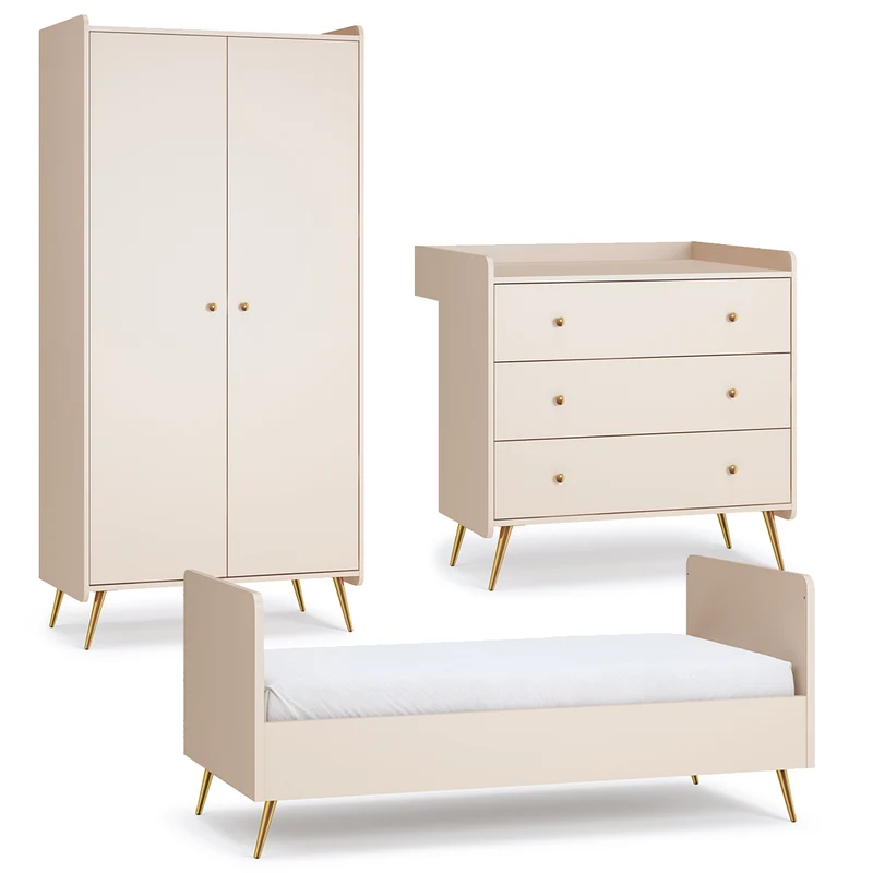Chambre complète lit évolutif 70x140 commode à langer et armoire 2 portes Vox Lunea Cachemire