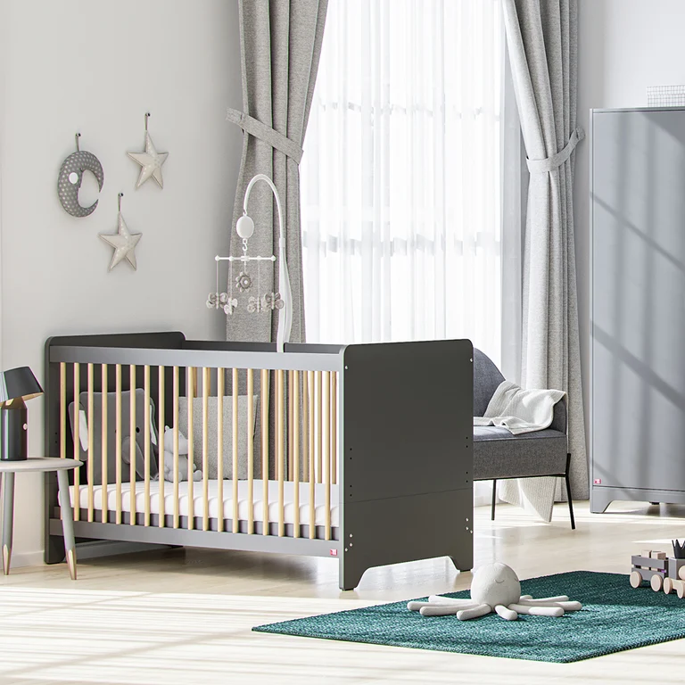 Lit bébé évolutif Vox Leaf Gris et bois